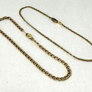 24K Gold Plated Chain Anklets Lot of 2‎ Figaro Mariner Link Styles